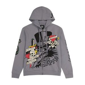 Ed Hardy Japan Light Gray Fleece Hoodie